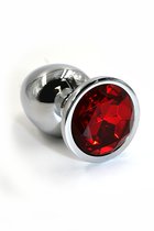 Серебристая алюминиевая анальная пробка с красным кристаллом - 7 см, цвет красный/серебряный - Kanikule
