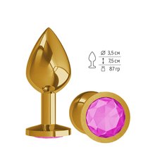 Анальная втулка Gold с розовым кристаллом средняя, цвет золотой - МиФ