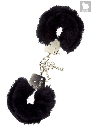 Металлические наручники с чёрной меховой опушкой, цвет черный - Dream toys