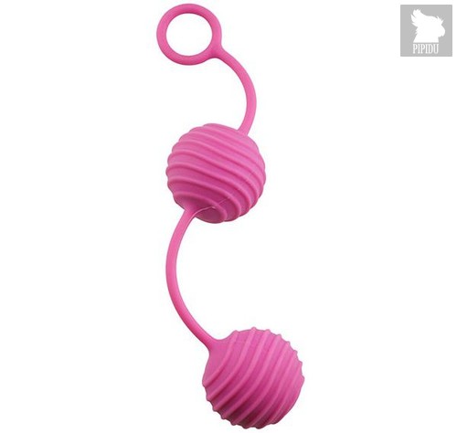 Розовые вагинальные шарики с ребристым рельефом, цвет розовый - Dream toys