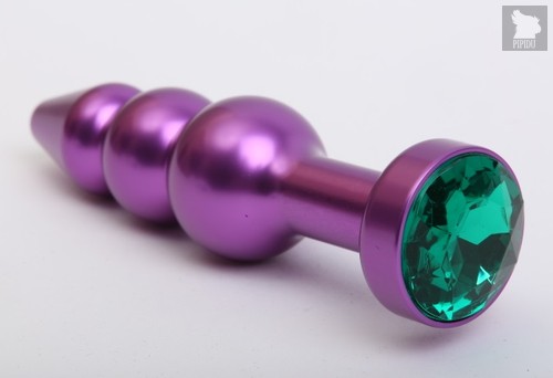 Фиолетовая фигурная анальная ёлочка с зелёным кристаллом - 11,2 см, цвет фиолетовый - 4sexdreaM