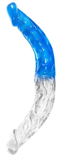 Прозрачно-голубой двусторонний фаллоимитатор - 33 см., цвет голубой - Nanma (NMC)