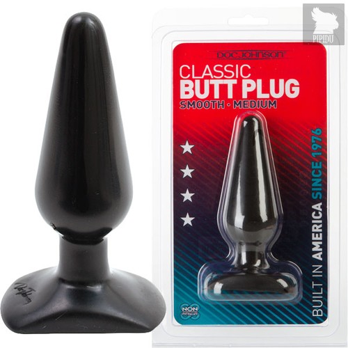 Анальная пробка Classic Butt Plug - средняя, цвет черный - Doc Johnson