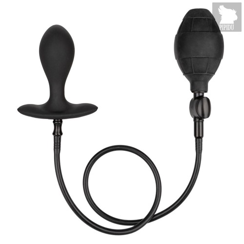 Черная расширяющаяся анальная пробка Weighted Silicone Inflatable Plug M, цвет черный - California Exotic Novelties