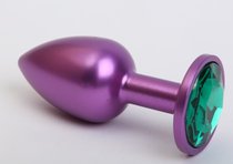 Фиолетовая анальная пробка с зеленым стразом - 7,6 см, цвет фиолетовый - 4sexdreaM