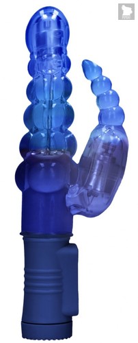 Синий вибратор-кролик Rotating Bubbles - 23,2 см., цвет синий - Shots Media