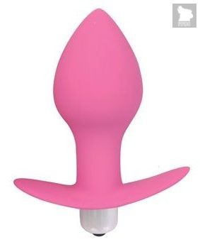 Розовая коническая анальная вибровтулка с ограничителем - 8 см., цвет розовый - Bior toys