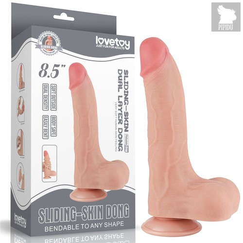 Телесный фаллоимитатор 8.5 Sliding Skin Dual Layer Dong - 22 см., цвет телесный - LoveToy