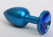Синяя анальная пробка с синим стразом - 7,6 см