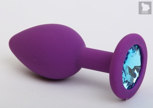 Фиолетовая силиконовая пробка с голубым стразом - 7,1 см, цвет фиолетовый - 4sexdreaM