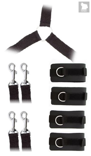 Комплект наручников и поножей LUXURIOUS BED RESTRAINT CUFF SET, цвет черный - Blush Novelties