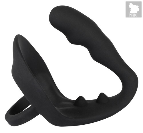 Эрекционное кольцо с подхватом мошонки и анальным отростком для воздействия на простату, цвет черный - ORION