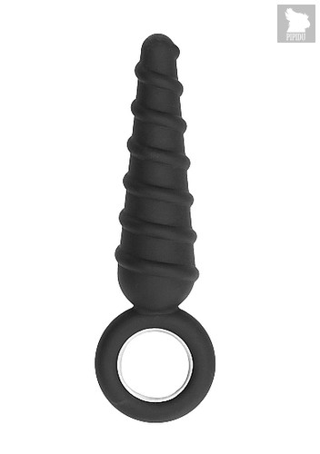 Анальная пробка со спиралью на поверхности No.60 Dildo With Metal Ring - 17,5 см, цвет черный - Shots Media