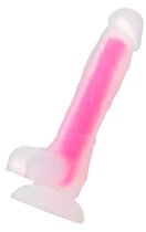 Прозрачно-розовый фаллоимитатор, светящийся в темноте, Clark Glow - 22 см, цвет розовый - Toyfa