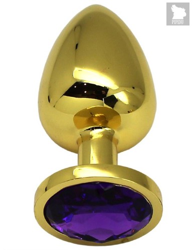 Золотистая анальная пробка с фиолетовым кристаллом - 9 см., цвет фиолетовый - Eroticon