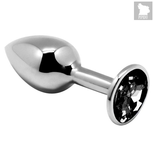 Серебристая анальная втулка с черным кристаллом Mini Metal Butt Plug Size M - 8 см., цвет черный - Adrien Lastic