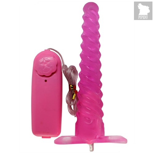 Розовый спиралевидный анальный конус с вибратором - 16 см - Eroticon