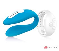 Голубой вибратор для пар с белым пультом-часами Weatwatch Dual Pleasure Vibe, цвет голубой - Dreamlove