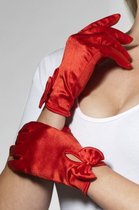 Атласные перчатки с бантом, цвет красный, S-L - Fever