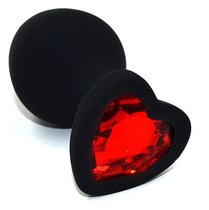 Черная анальная силиконовая пробка с красным кристаллом в форме сердца - 8,8 см., цвет красный - Kanikule