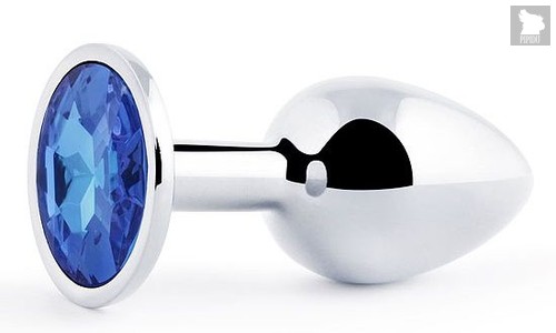 Анальное украшение SILVER PLUG SMALL с синим кристаллом - 7,2 см., цвет синий - anal jewelry plug