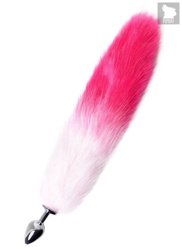 Серебристая анальная втулка с бело-розовым хвостом - размер S, цвет серебряный - Toyfa