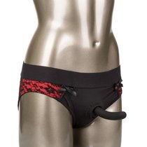 Красно-черные страпон-трусики Pegging Panty Set - размер L-XL, цвет красный/черный, L-XL - California Exotic Novelties