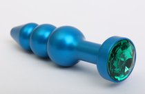 Синяя фигурная анальная пробка с зелёным кристаллом - 11,2 см, цвет синий - 4sexdreaM