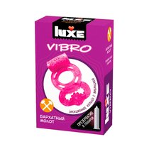 Розовое эрекционное виброкольцо Luxe VIBRO "Бархатный молот" + презерватив, цвет розовый - LuxeLuv