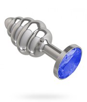 Серебристая пробка с рёбрышками и синим кристаллом - 7 см, цвет серебряный/синий - МиФ