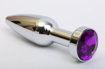Удлинённая серебристая пробка с фиолетовым кристаллом - 11,2 см