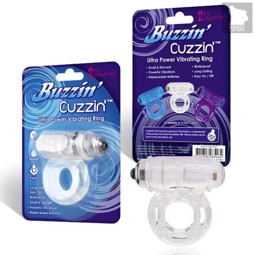 Эрекционное кольцо Buzzin Cuzzin c вибрацией и стимуляцией клитора, цвет прозрачный - Lux Fetish