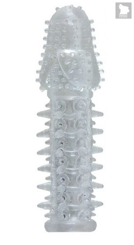 Прозрачная насадка с шишечками и шипами - 13,5 см, цвет прозрачный - Toyfa