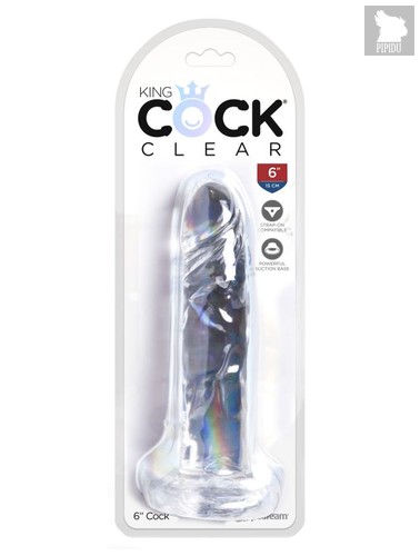 Прозрачный фаллоимитатор на присоске King Cock Clear 6 Cock, цвет прозрачный - Pipedream