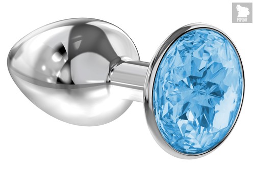 Малая серебристая анальная пробка Diamond Light blue Sparkle Small с голубым кристаллом - 7 см - Lola Toys