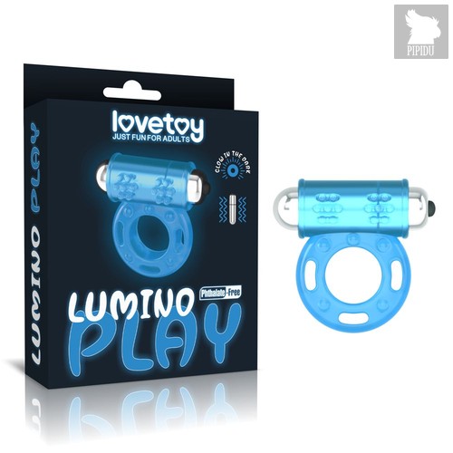 Голубое, светящееся в темноте эрекционное виброкольцо Lumino Play Vibrating Penis Ring, цвет голубой - LoveToy
