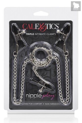 Зажимы на соски с цепочкой Triple Intimate Clamps, цвет серебряный - California Exotic Novelties