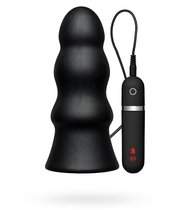 Анальная вибропробка Kink Vibrating Silicone Butt Plug Rippled 7.5 - 19 см., цвет черный - Doc Johnson
