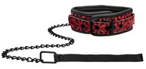 Красно-черный широкий ошейник с поводком Luxury Collar with Leash, цвет красный/черный - Shots Media
