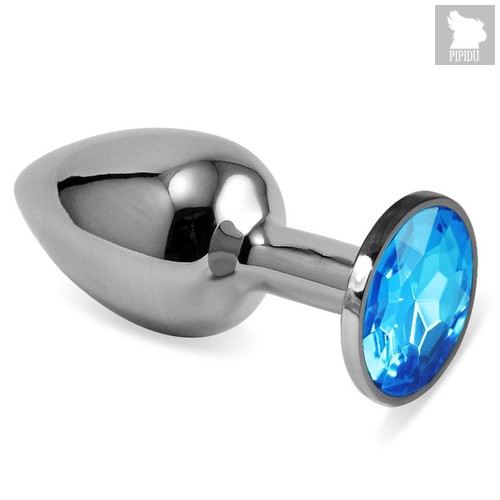 Анальная пробка Metal Silver 2,8 с кристаллом, цвет голубой - Luxurious Tail