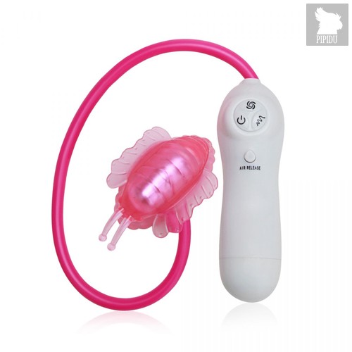 Розовая клиторальная помпа-бабочка с 7 функциями вибрации, цвет розовый - Erotic Fantasy