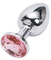 Анальная пробка Metal Silver 2,3 с кристаллом, цвет розовый - Luxurious Tail