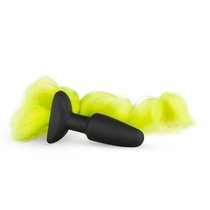 Черная анальная пробка с желтым хвостом Butt Plug With Tail, цвет желтый/черный - Easy toys