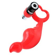 Красный силиконовый стимулятор с вибропулей на ручке, цвет красный - Dream toys