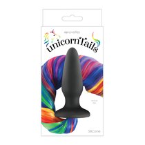 Чёрная анальная пробка с радужным хвостом Unicorn Tails Rainbow, цвет разноцветный - NS Novelties