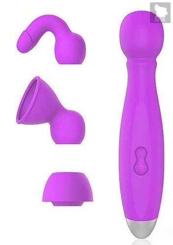 Фиолетовый вибромассажер BOWLING с 3 насадками, цвет фиолетовый - Bioritm