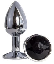 Металлическая анальная втулка с черным кристаллом - 7,2 см., цвет черный - Oyo