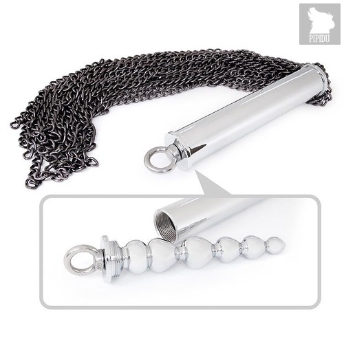 Серебристо-черная металлическая плеть с рукоятью-елочкой - 56 см. - Bioritm