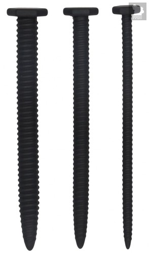 Набор из 3 черных стимуляторов уретры Silicone Screw Plug Set, цвет черный - Shots Media