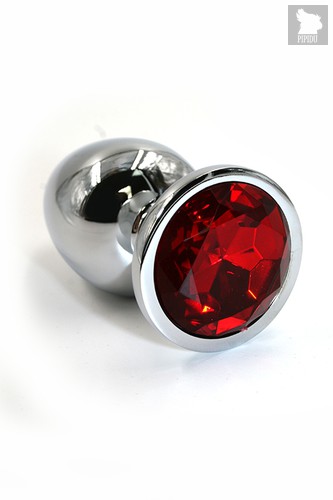 Серебристая алюминиевая анальная пробка с красным кристаллом - 6 см, цвет красный/серебряный - Kanikule